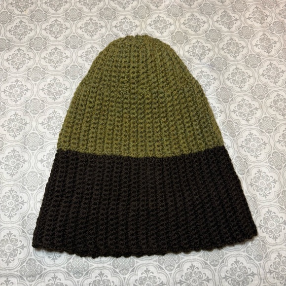 Yves Saint Laurent Olive and Brown Beanie with Blue Pom - Picture 4 of 12